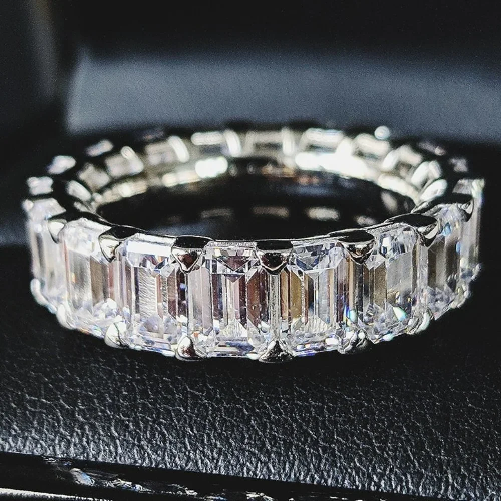 NEW 925 Silver Baguette Diamond Full Eternity Ring - Picture 2 of 14